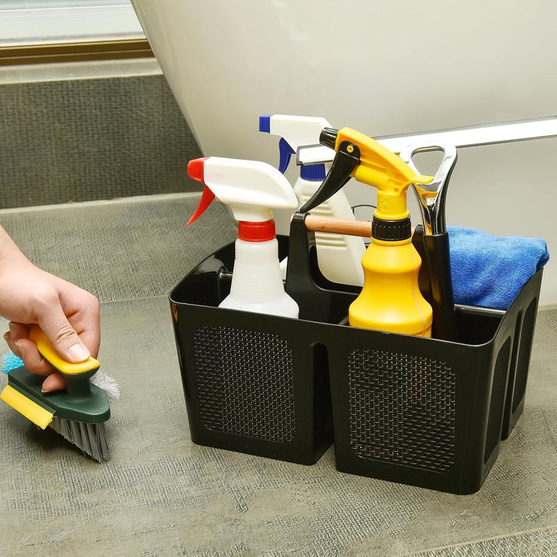 A-Link Portable Shower Caddy Basket with Compartments, Plastic Divided Cleaning Caddy Organizer Storage Tote with Handle for Bathroom, College, Dorm Room Essentials, Black - Image 3